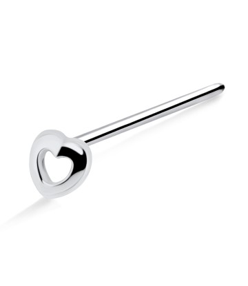 Hollow Heart Silver Straight Nose Stud NSKA-1009